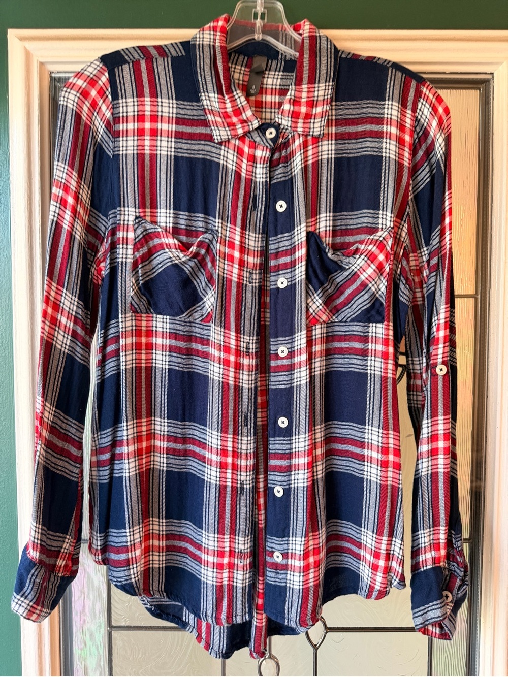 Alya Red, Navy & White Plaid Button-Down Shirt